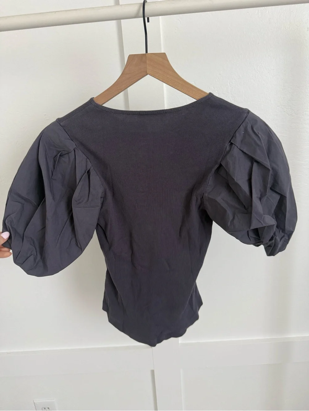 Ulla Johnson Grey Ribbed Puff Sleeve Top